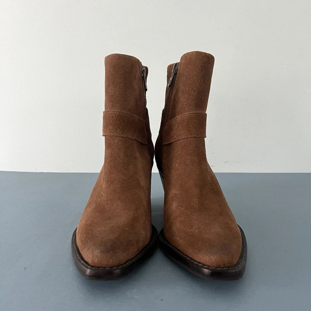 Antonio Melani Tabbie Oiled‎ Suede Pecan Pie Brown Western Buckle Boots